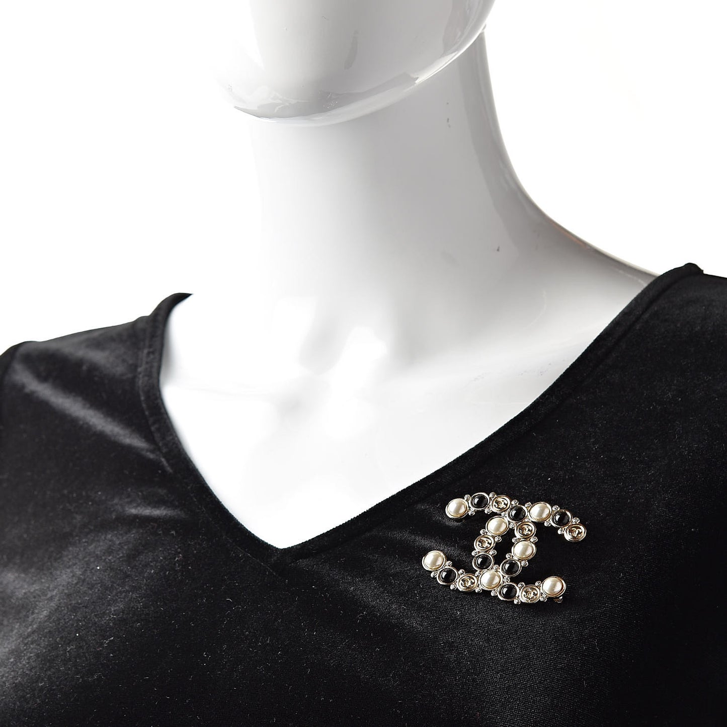 Crystal Pearl Metal Resin Polka Dot CC Brooch Black Gold