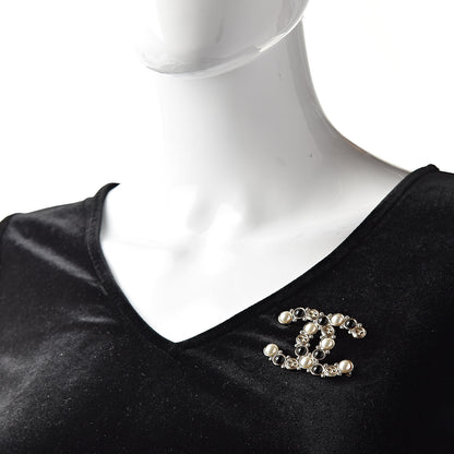 Chanel Crystal Pearl Metal Resin Polka Dot CC Brooch Black Gold 2 of 5