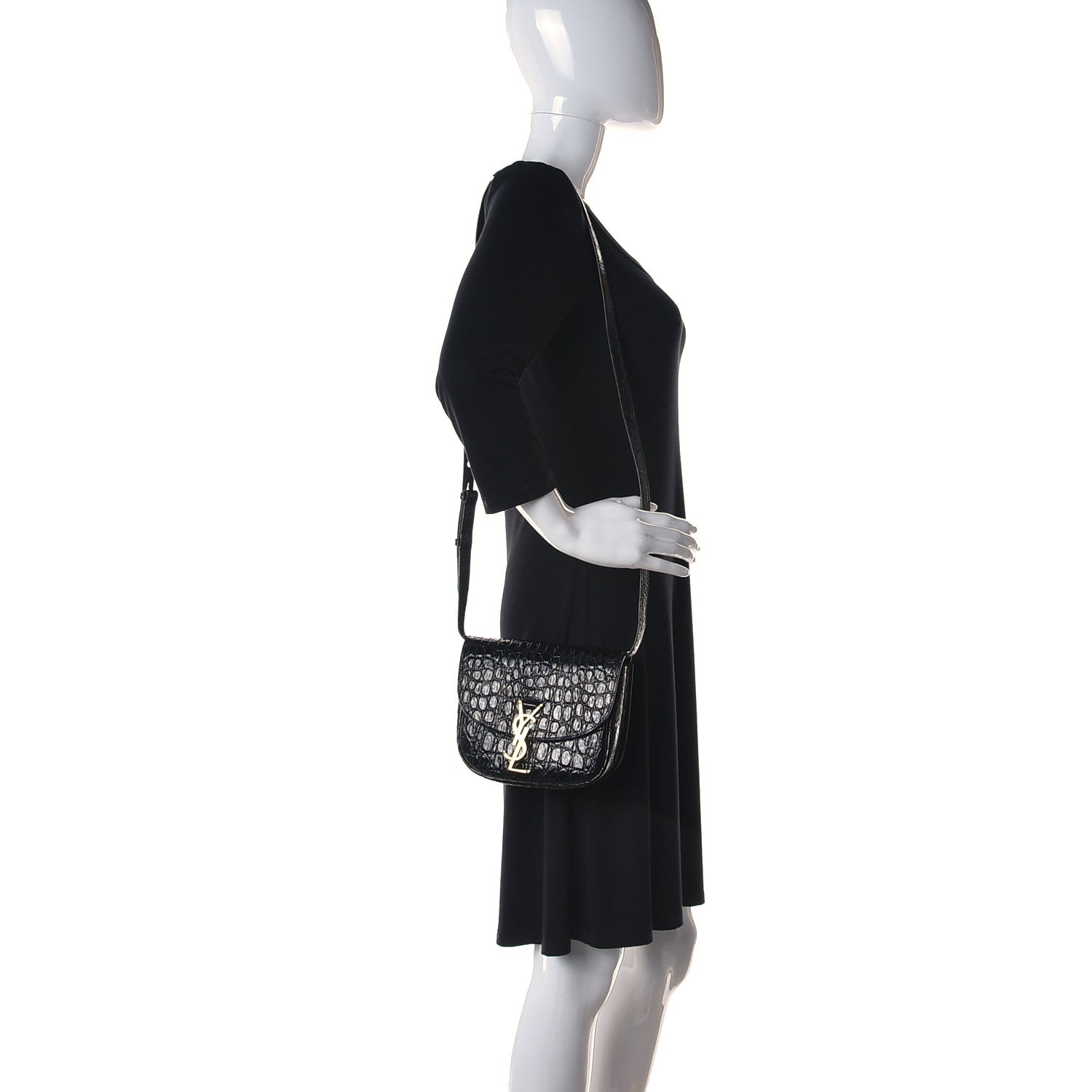 Saint Laurent Crocodile Embossed Calfskin Small Kaia Satchel Black 2 of 10