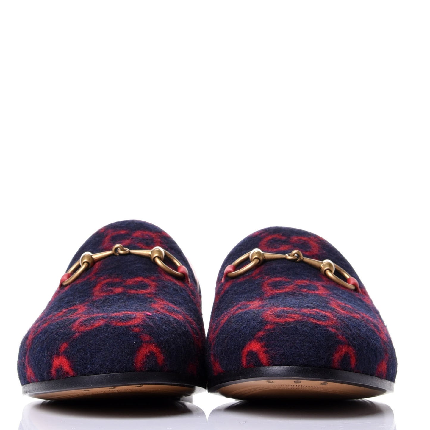 Covered Wool GG Monogram Horsebit Womens Jordaan Loafers 37 Blue Red