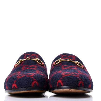 Gucci Covered Wool GG Monogram Horsebit Womens Jordaan Loafers 37 Blue Red 2 of 11