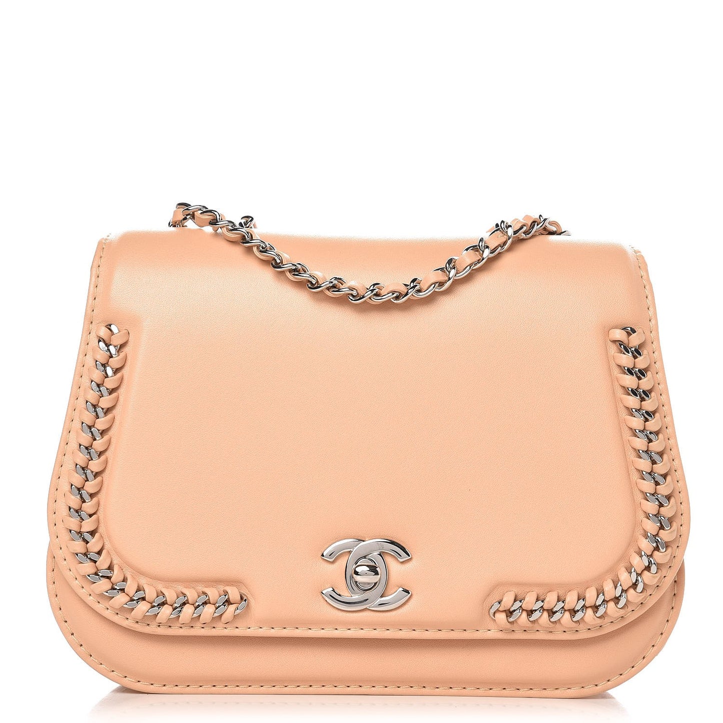 Calfskin Braided Small Chic Flap Light Beige