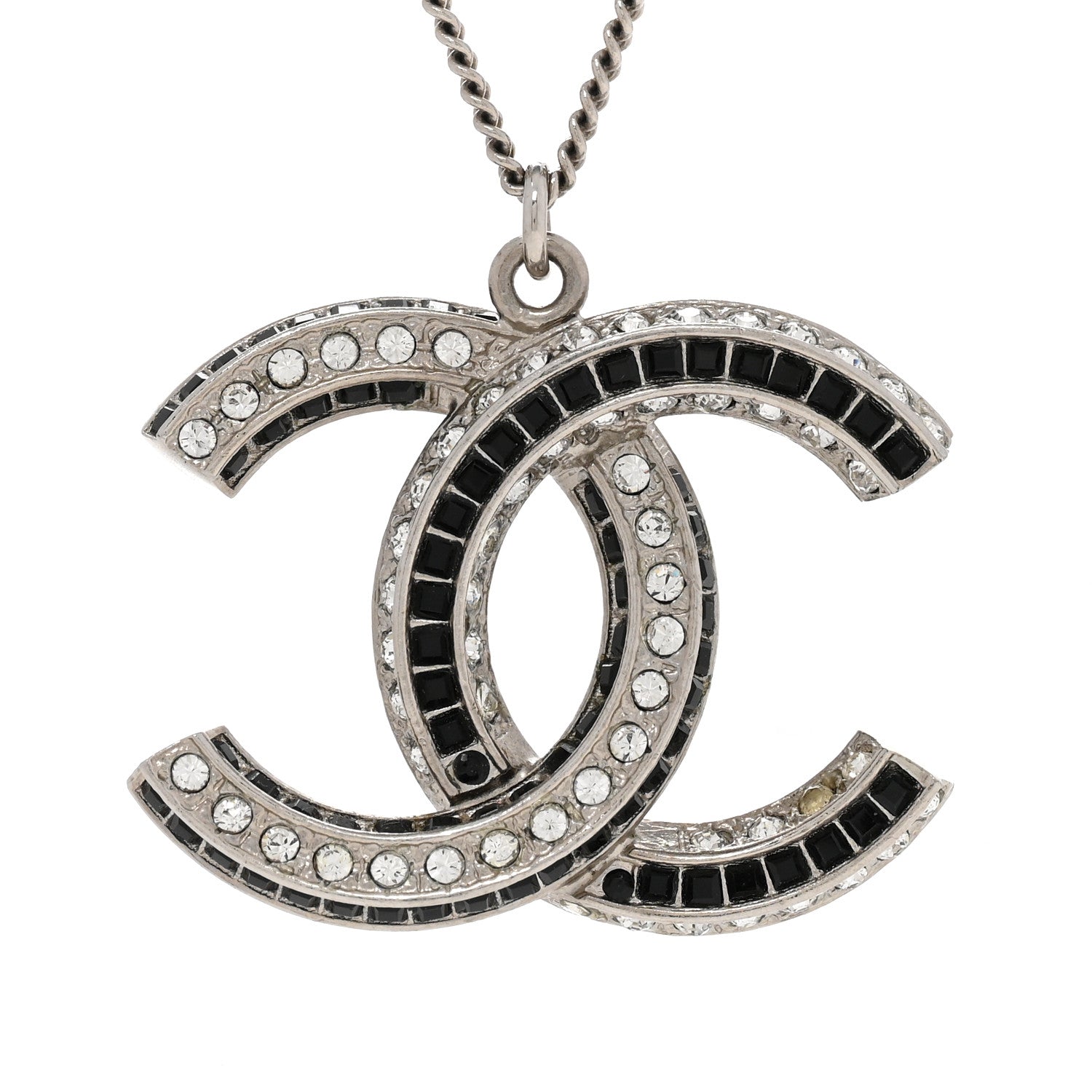 Chanel Baguette Crystal Large CC Necklace Silver Black 4 of 7