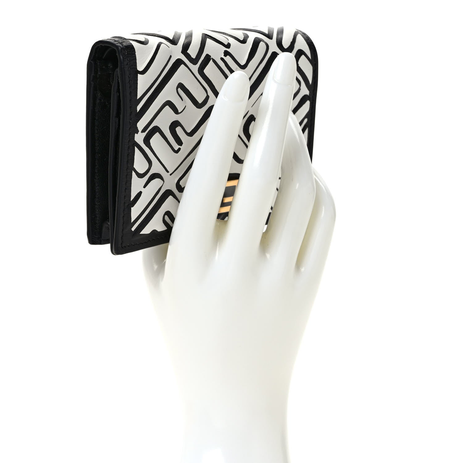 Fendi X JOSHUA VIDES Nappa FF Embossed Baguette Wallet White Black 2 of 7