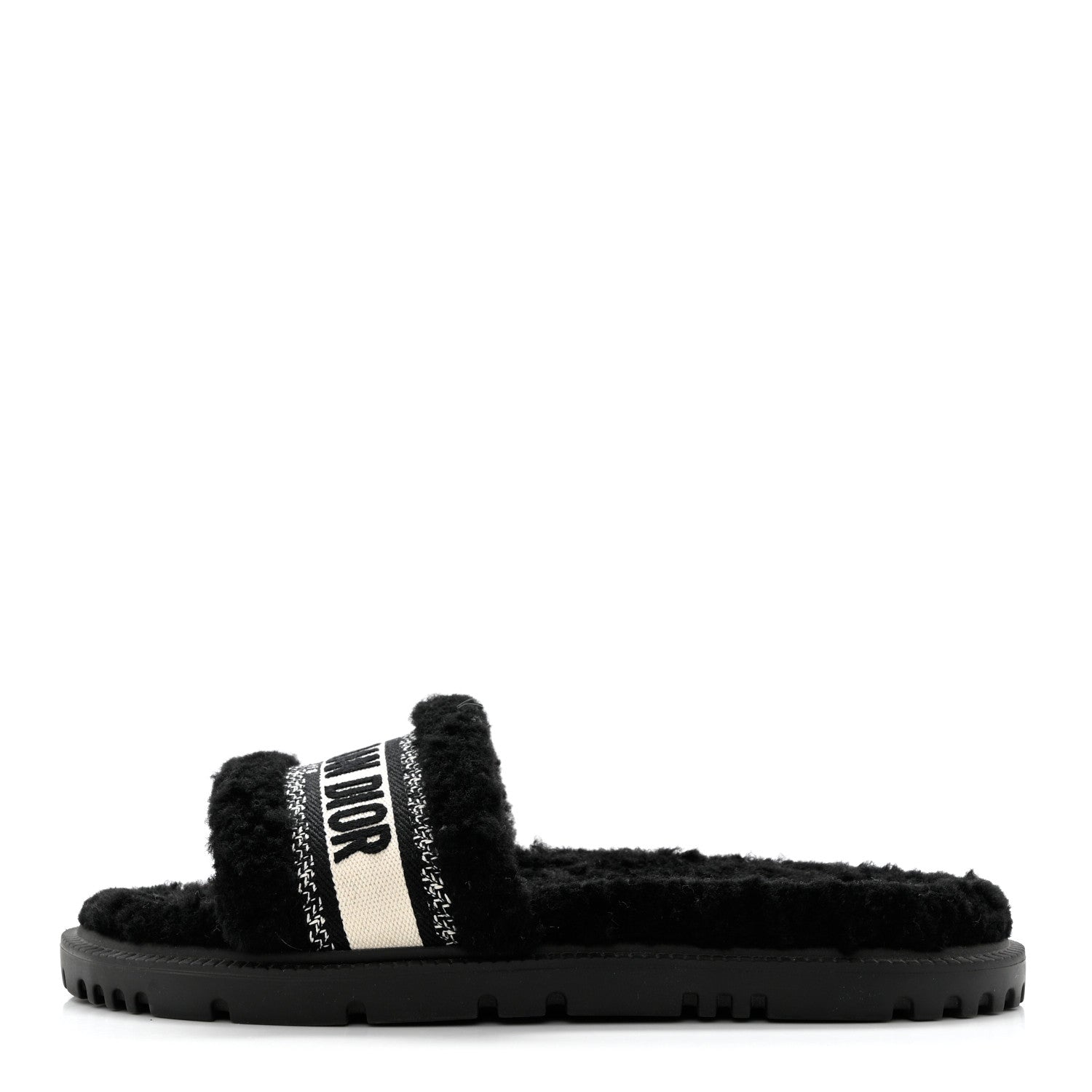 Christian Dior Shearling Canvas Lurex Embroidered Dway 10mm Slide Sandals 40 Black Natural 1 of 10