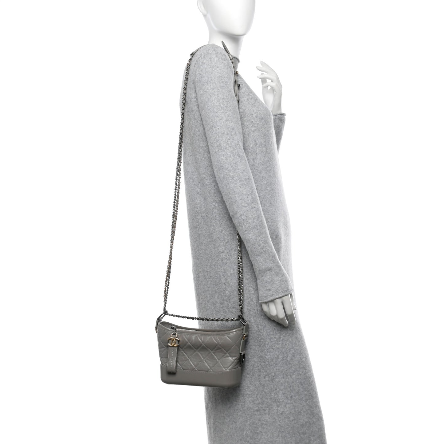 Aged Calfskin Quilted Small Gabrielle Hobo Grey