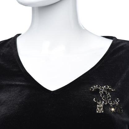 Chanel Lambskin Crystal Chain CC Charms Brooch Black Gold 2 of 5