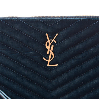 Saint Laurent Velvet Matelasse Chevron Monogram A5 Wristlet Dark Ottanio 10 of 10