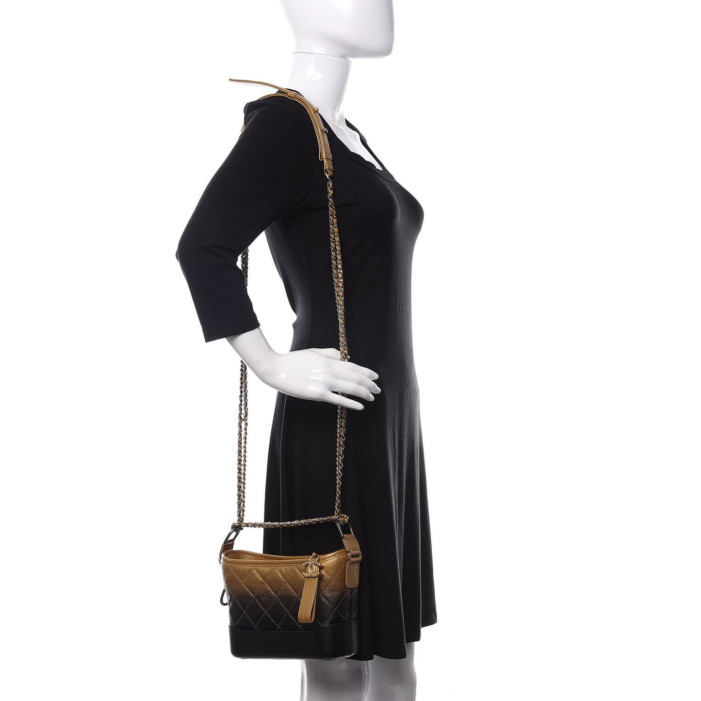 Metallic Goatskin Quilted Small Gabrielle Hobo Gold Black
