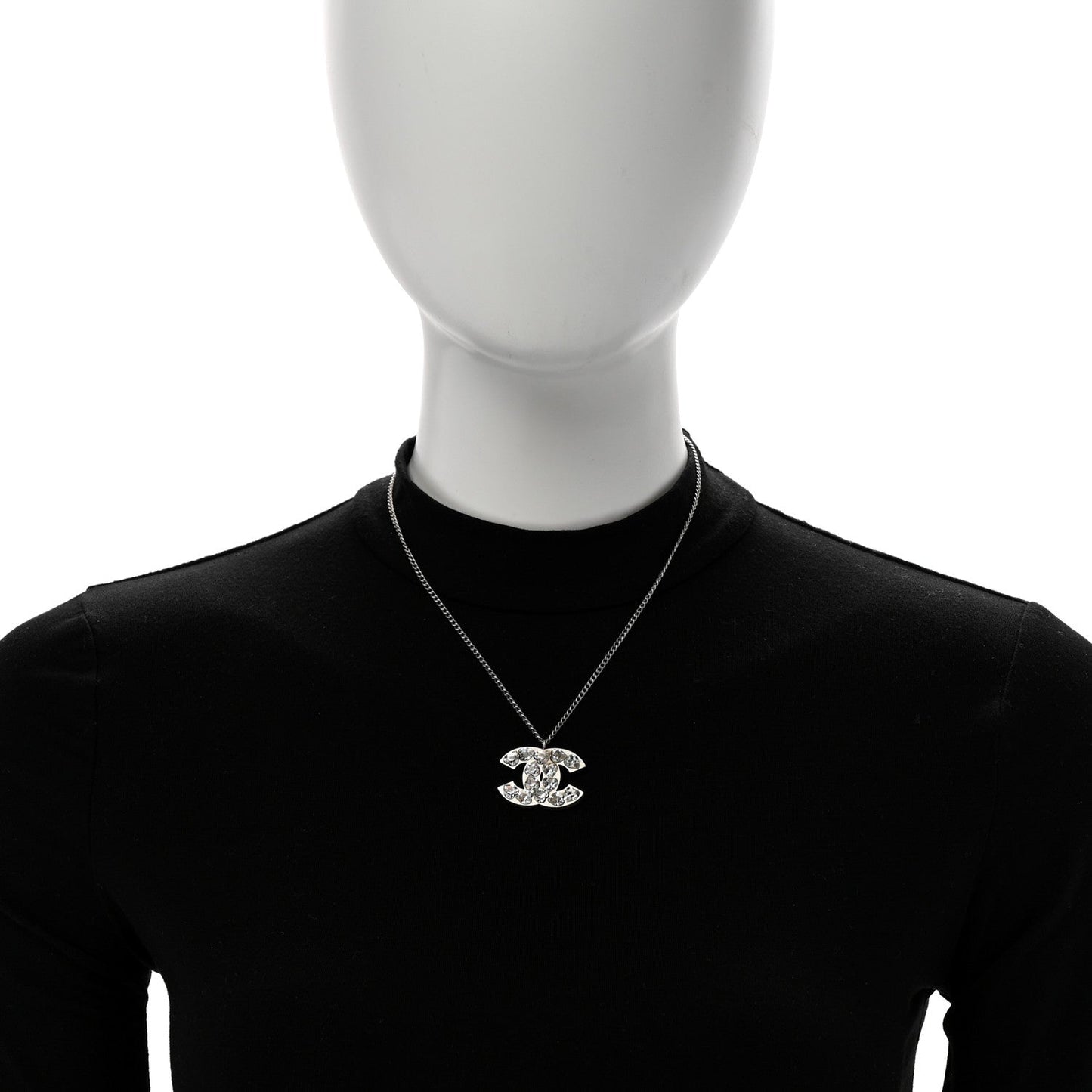 Crystal Heart CC Necklace Silver