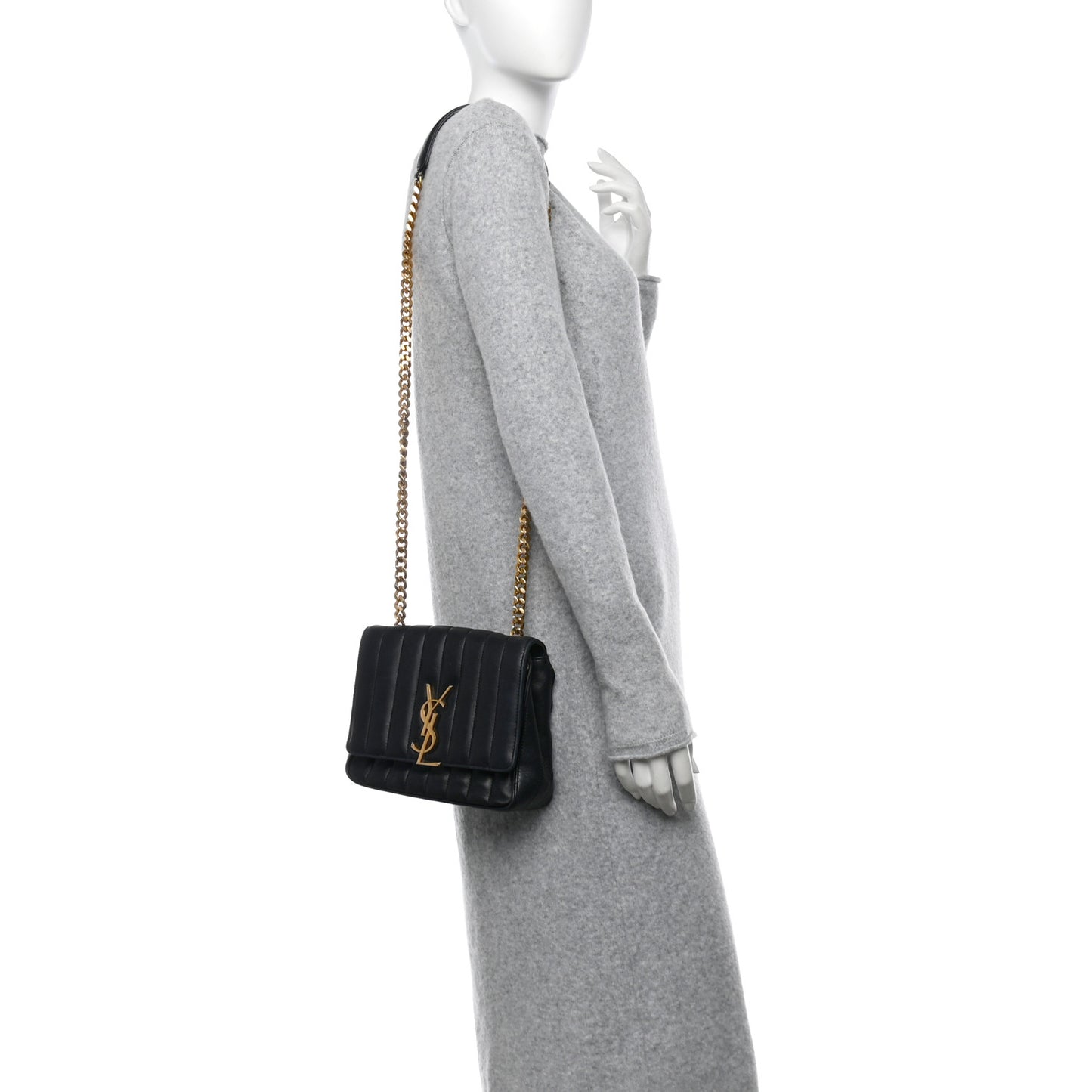 Lambskin Matelasse Monogram Medium Vicky Chain Bag Black