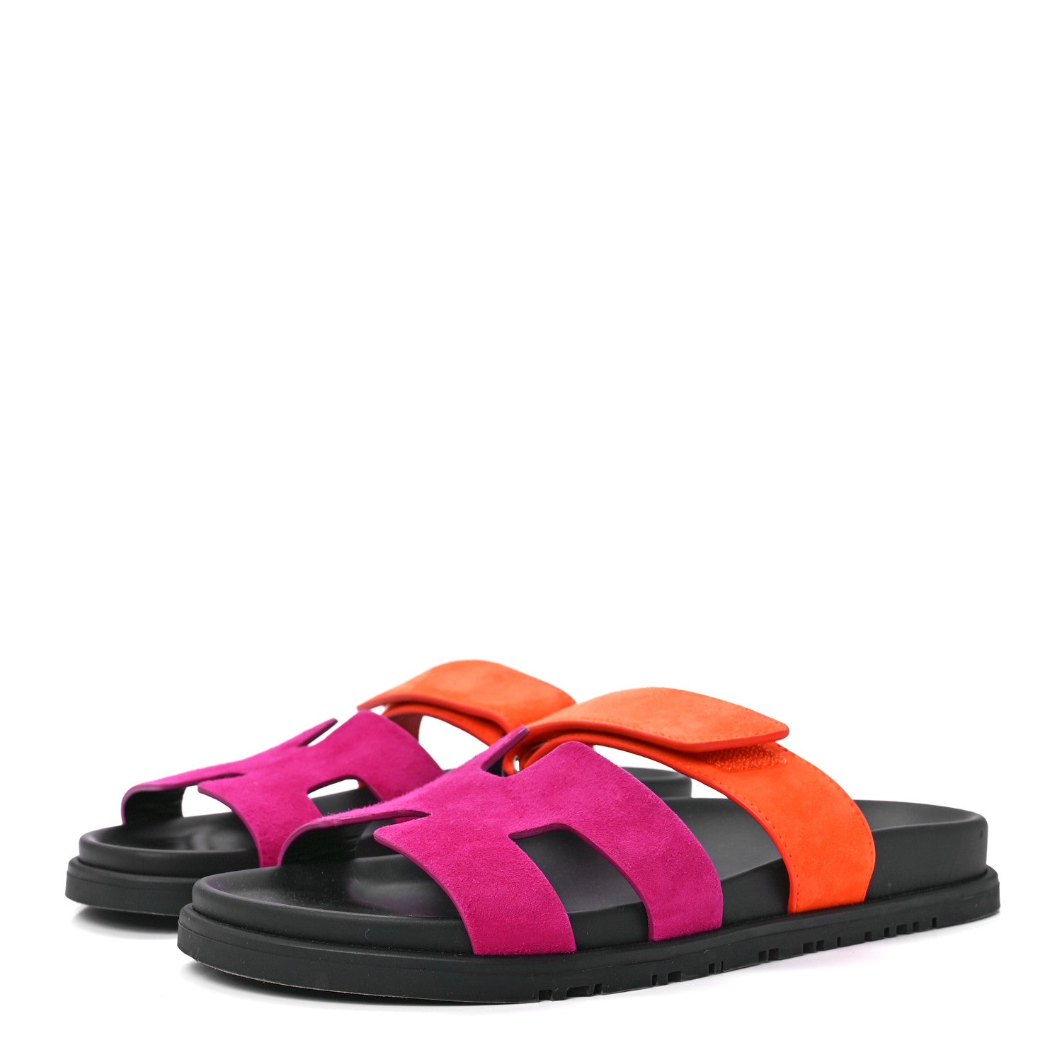 Hermes Suede Goatskin Womens Chypre Sandals 38 Rose Chapas Orange Synthetique 3 of 8