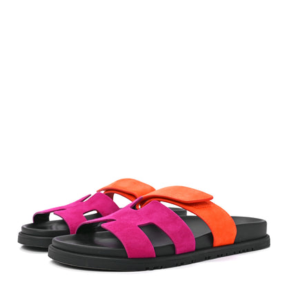 Hermes Suede Goatskin Womens Chypre Sandals 38 Rose Chapas Orange Synthetique 3 of 8