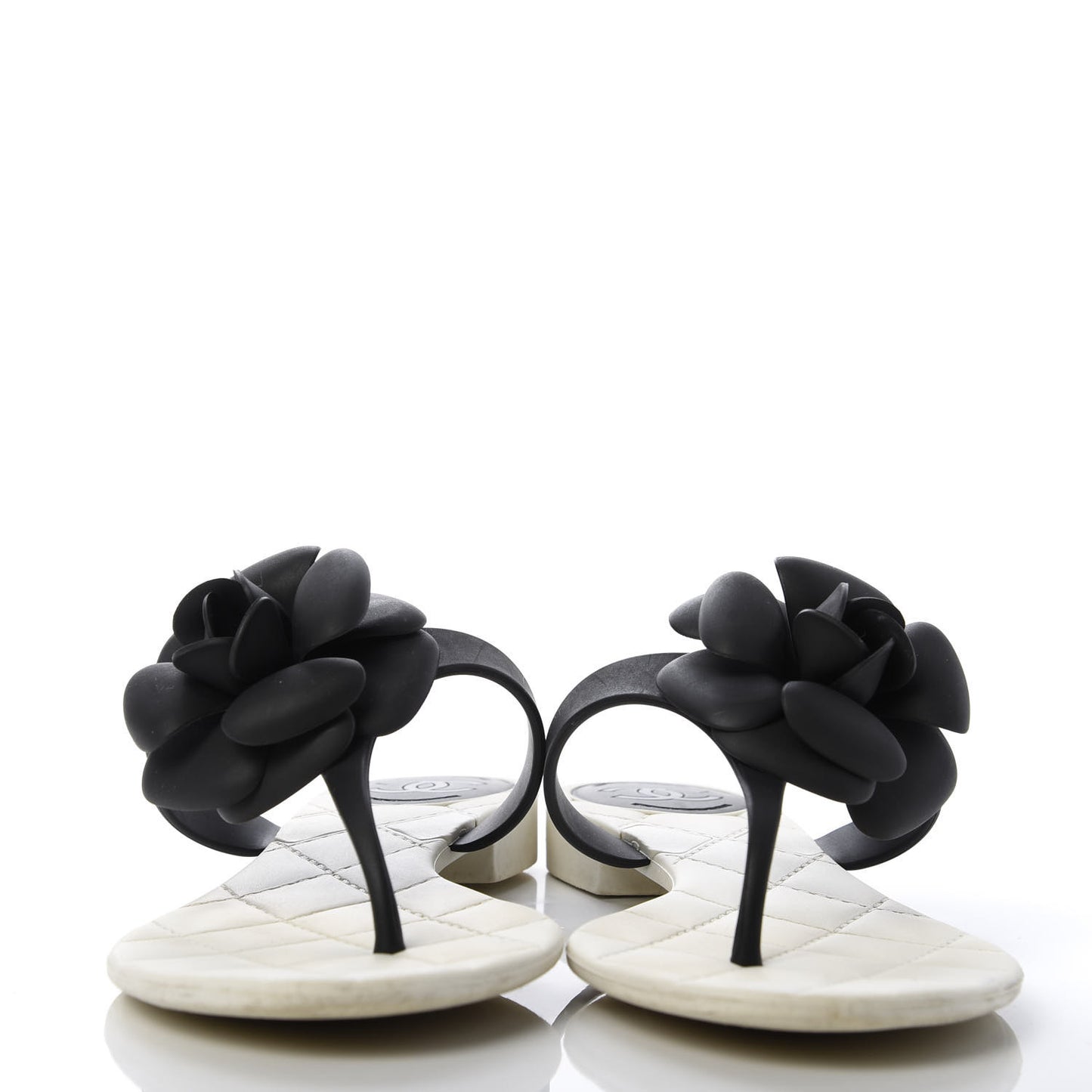 Jelly Quilted Camellia Thong Sandals 38 White Black