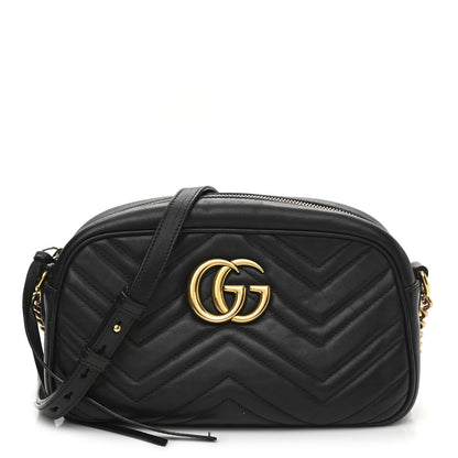 Gucci Calfskin Matelasse Small GG Marmont Chain Shoulder Bag Black 1 of 15