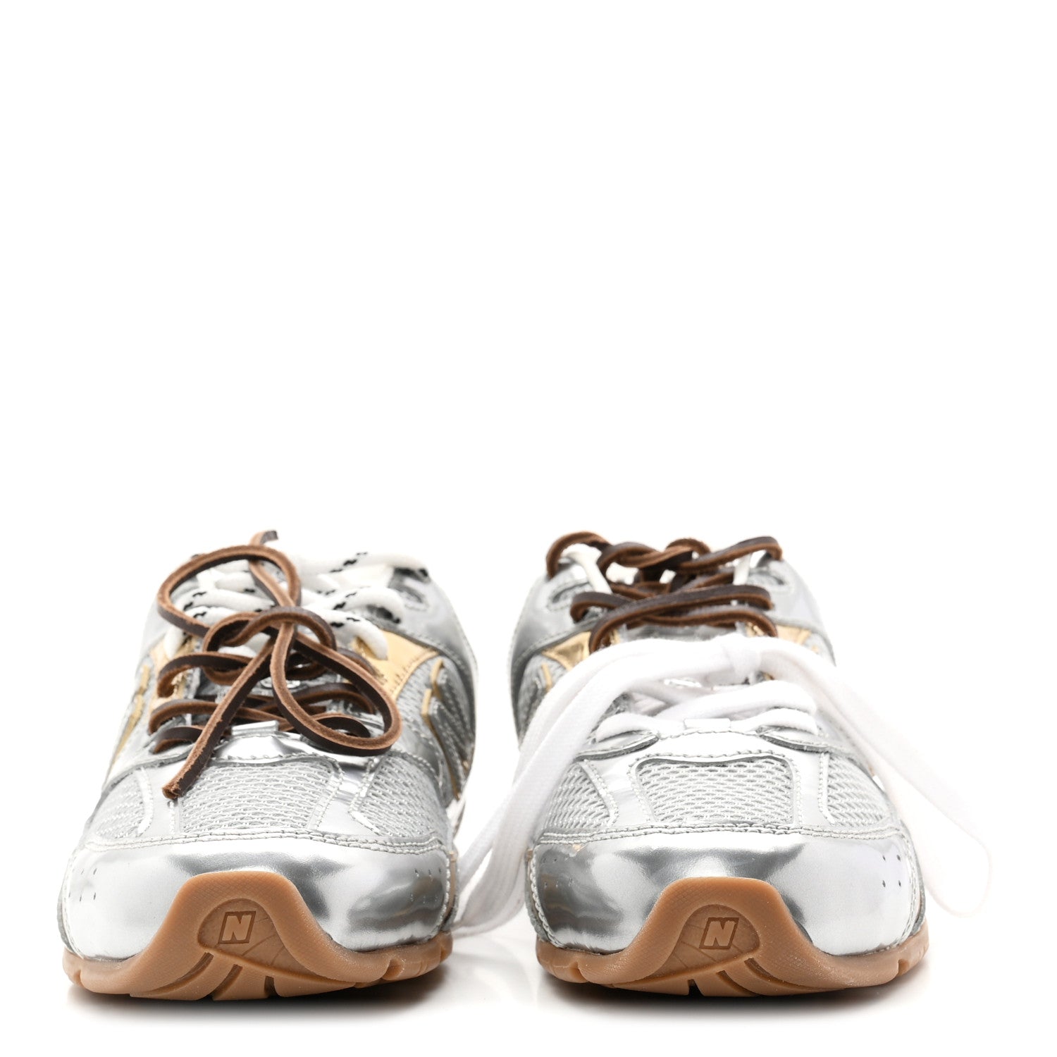 Miu Miu X NEW BALANCE Metallic Calfskin Mesh 530 SL Sneakers 36 Argento Platino 3 of 10