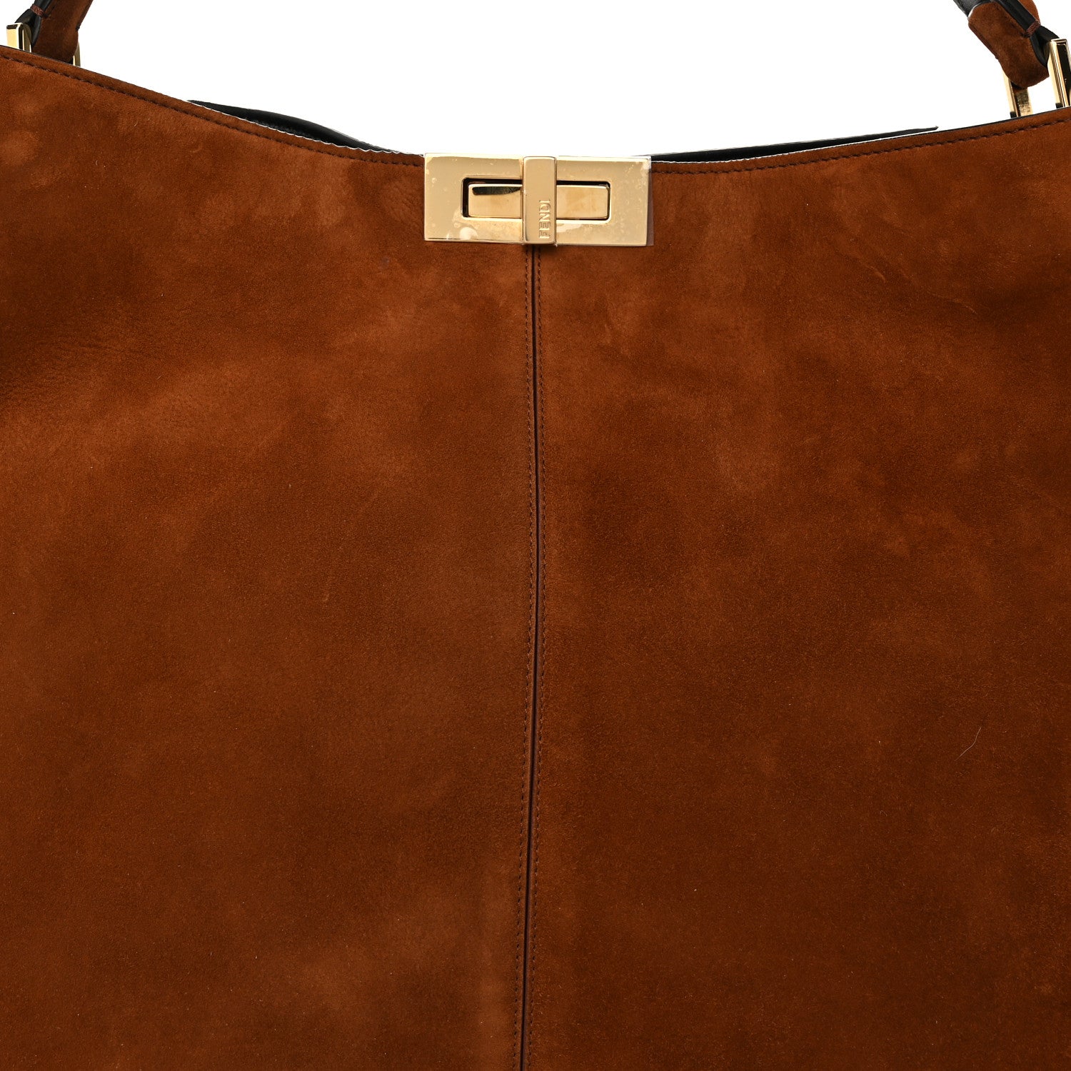 Fendi Camoscio Glazed Fabric FF 1974 Large Peekaboo X-Lite Cuoio Mogano Panna 6 of 8