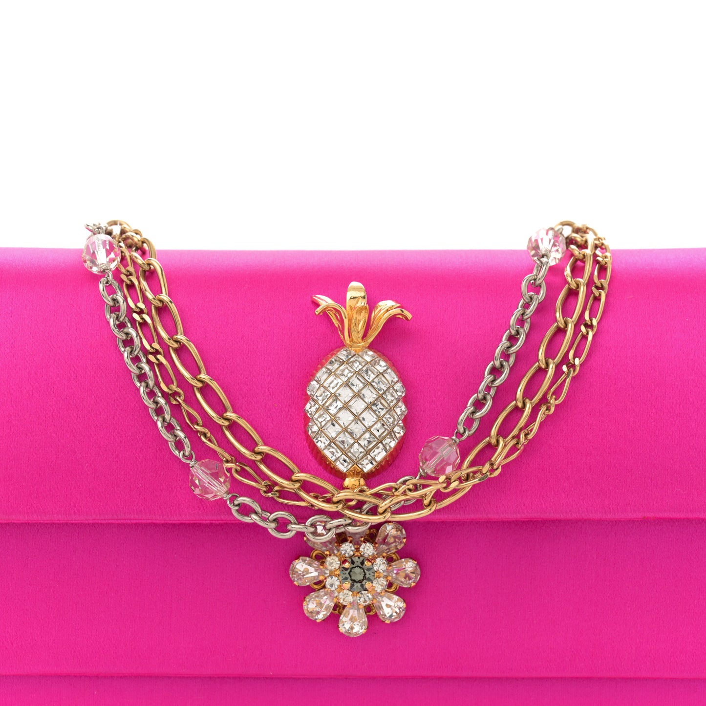 Satin Crystal Chain Pochette Rosa Shocking