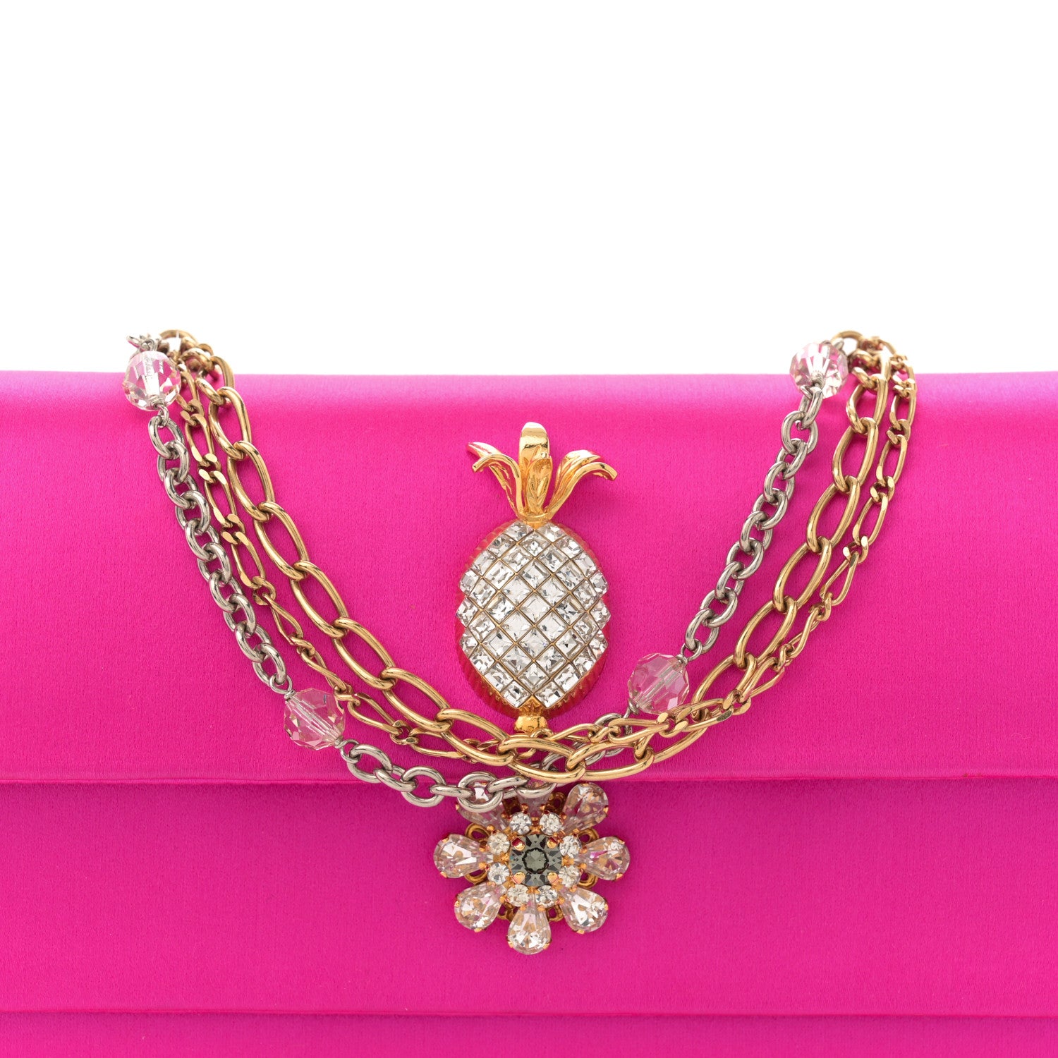 Dolce & Gabbana Satin Crystal Chain Pochette Rosa Shocking 7 of 12