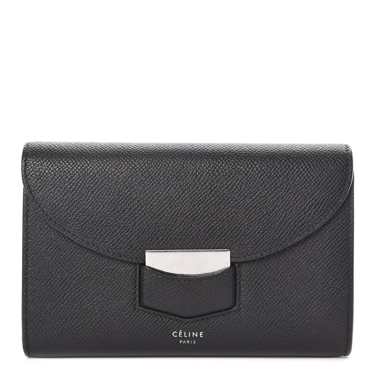 Celine Grained Calfskin Medium Trotteur Multifunction Flap Wallet Black 1 of 10