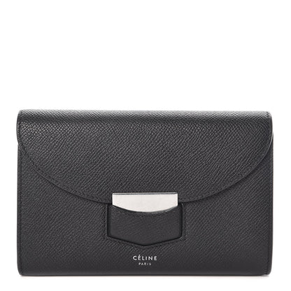 Celine Grained Calfskin Medium Trotteur Multifunction Flap Wallet Black 1 of 10
