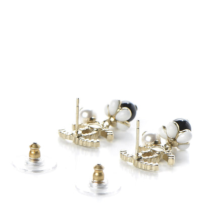 Chanel Crystal Bead Pearl CC Drop Earrings Gold White Black 3 of 5