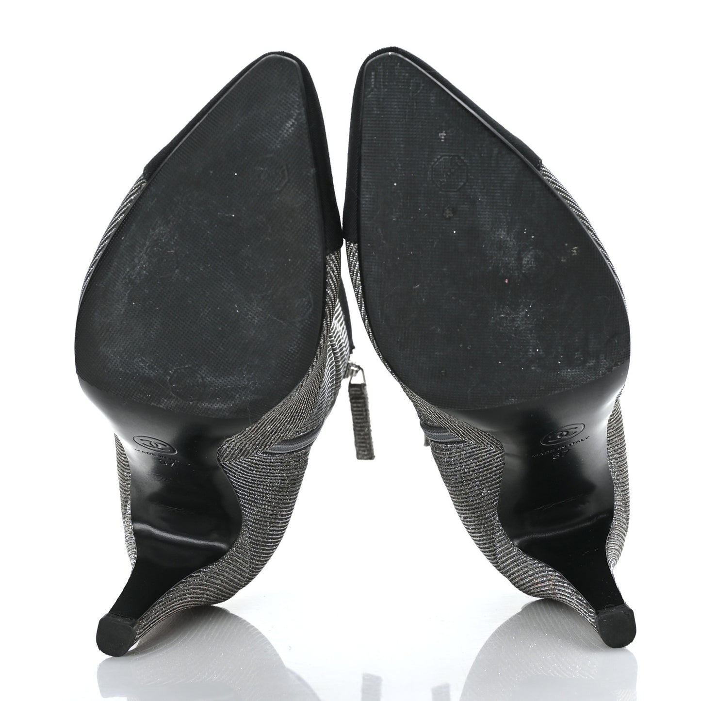 Micro Sequins Cap Toe Short Ankle Boots 37 Silver