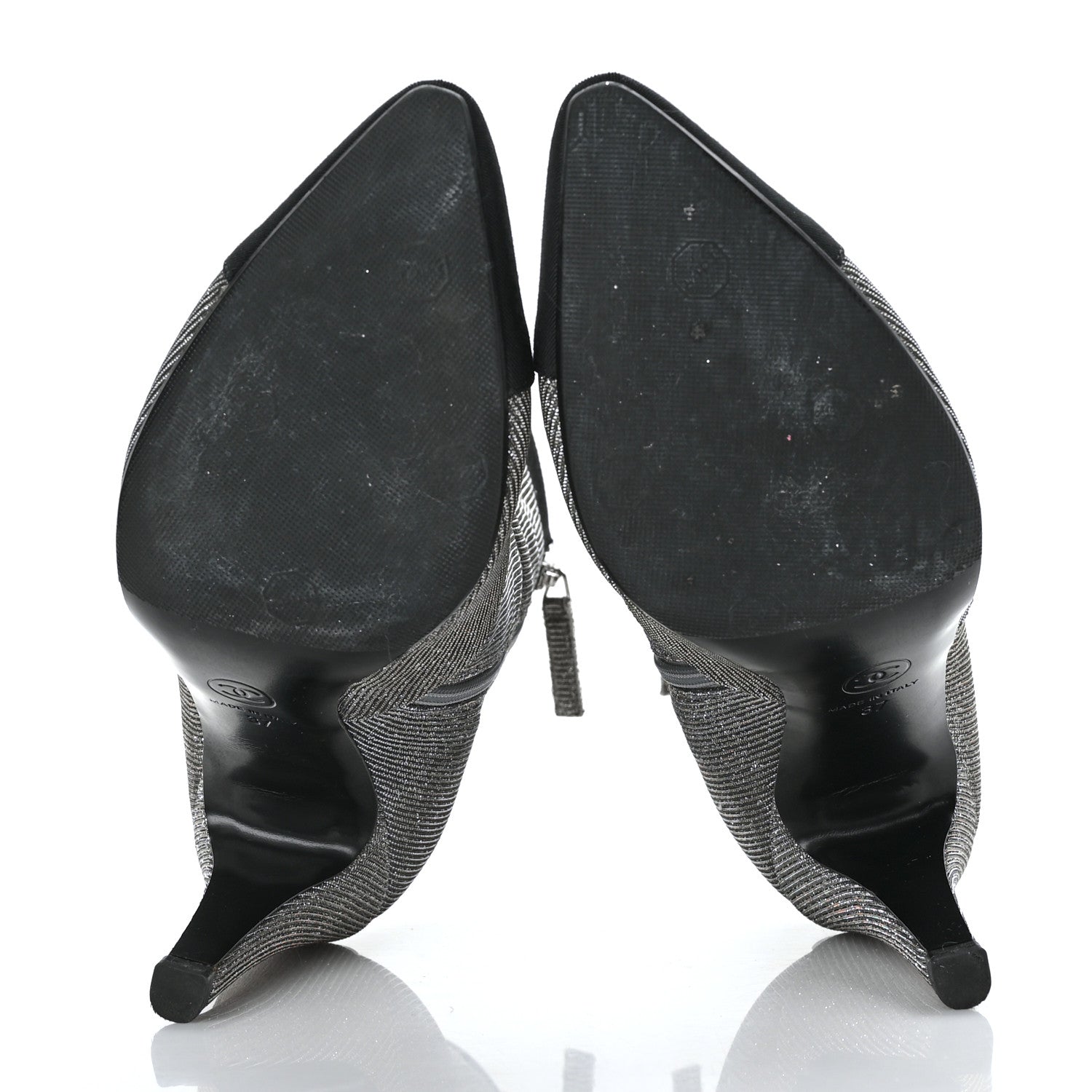 Chanel Micro Sequins Cap Toe Short Ankle Boots 37 Silver 5 of 8
