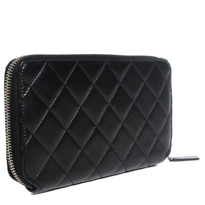 Chanel Lambskin Quilted Large Zip Around Wallet Black 3 of 8