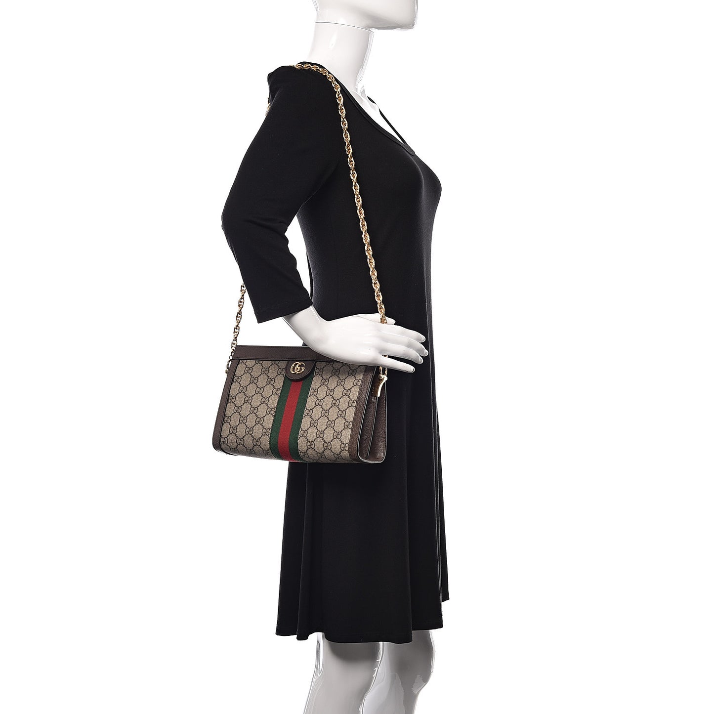GG Supreme Monogram Web Small Ophidia Chain Shoulder Bag Brown