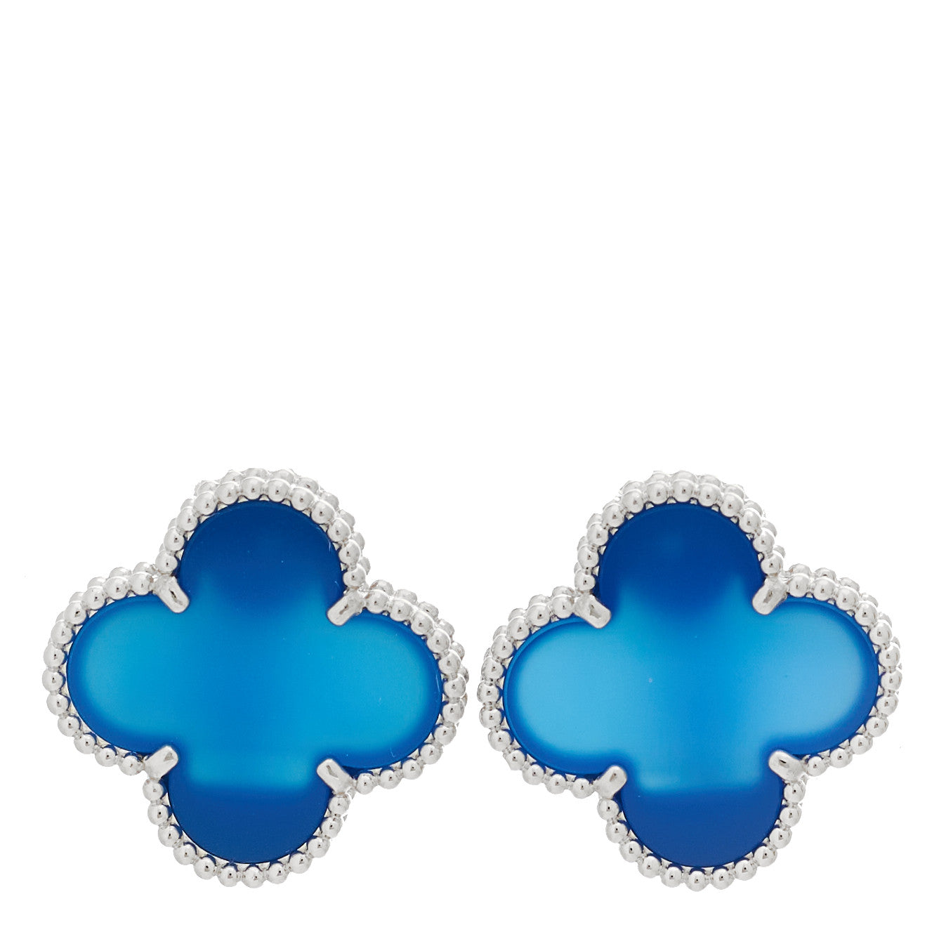 18K White Gold Blue Agate Magic Alhambra Earrings