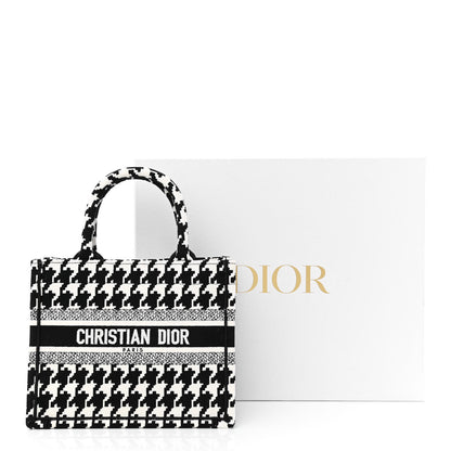 Christian Dior Canvas Houndstooth Embroidered Small Book Tote Black White 11 of 11