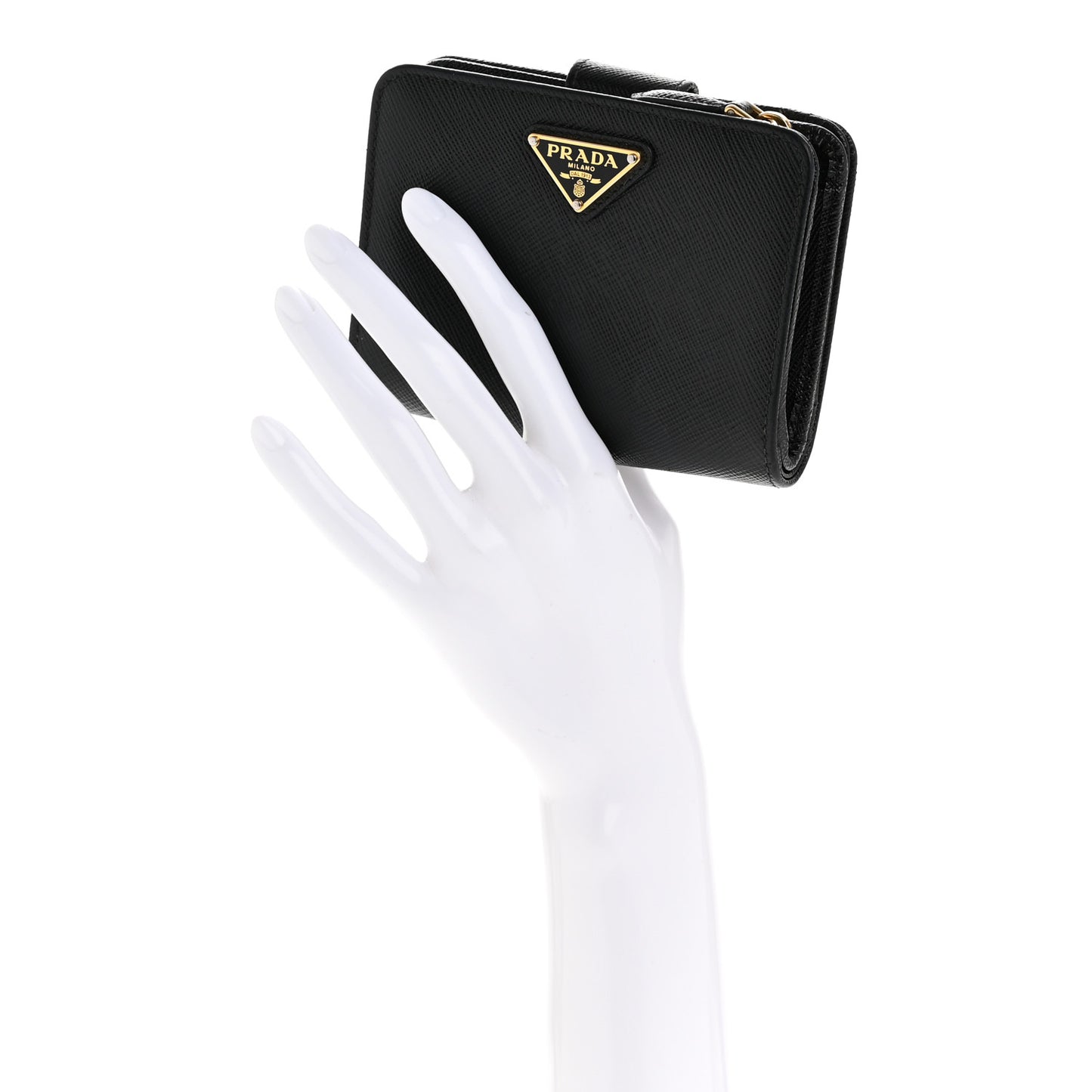 Saffiano Compact Zip Around Wallet Black