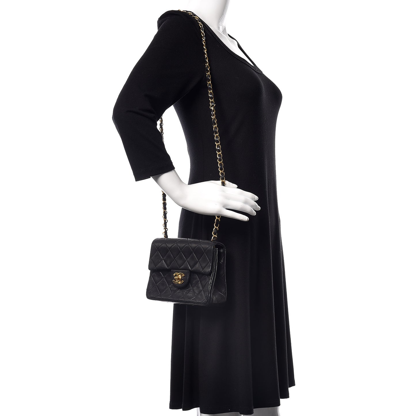 Lambskin Quilted Mini Square Flap Black