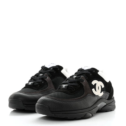Chanel Mesh Suede Grained Calfskin Womens CC Sneakers 39.5 Black White 3 of 12