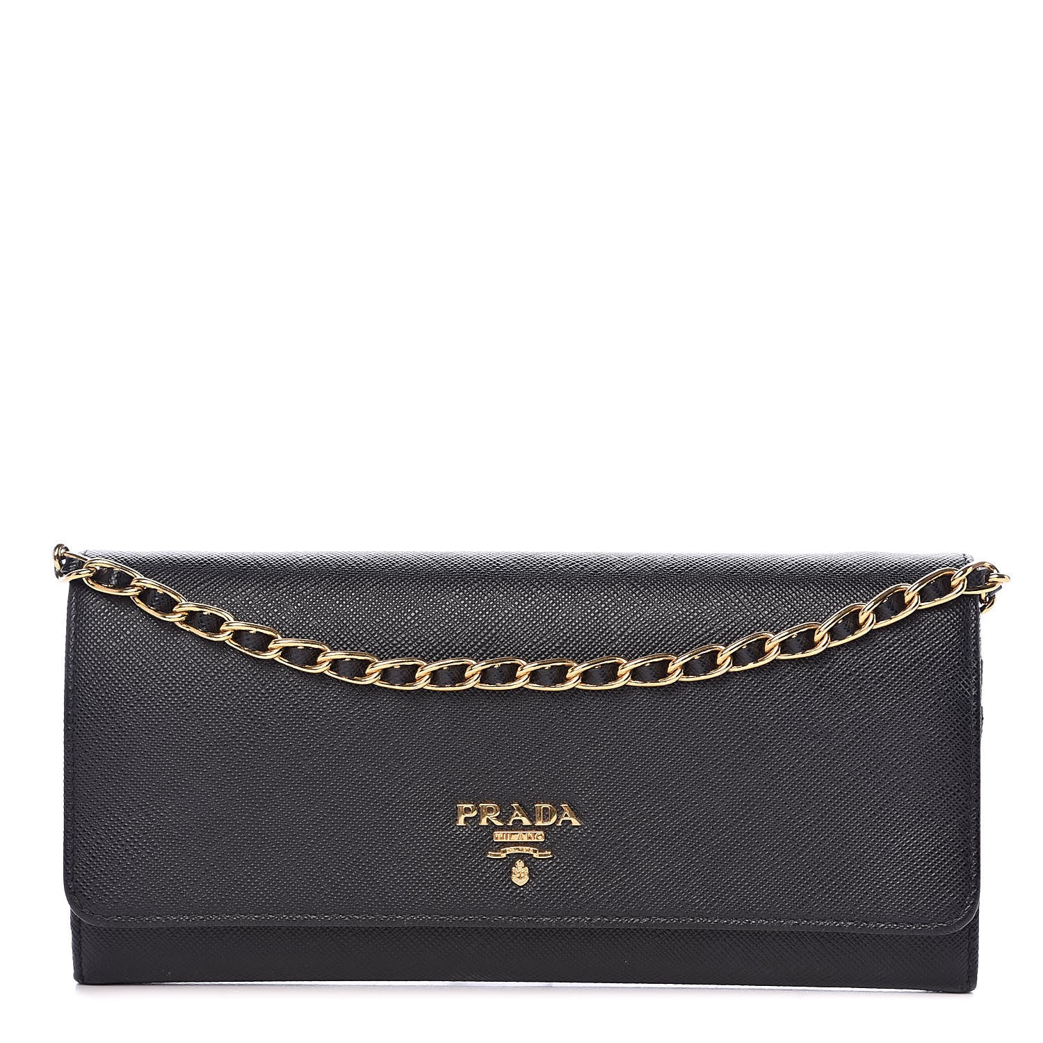 Prada Saffiano Metal Oro Chain Wallet Black 1 of 9