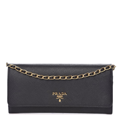 Prada Saffiano Metal Oro Chain Wallet Black 1 of 9