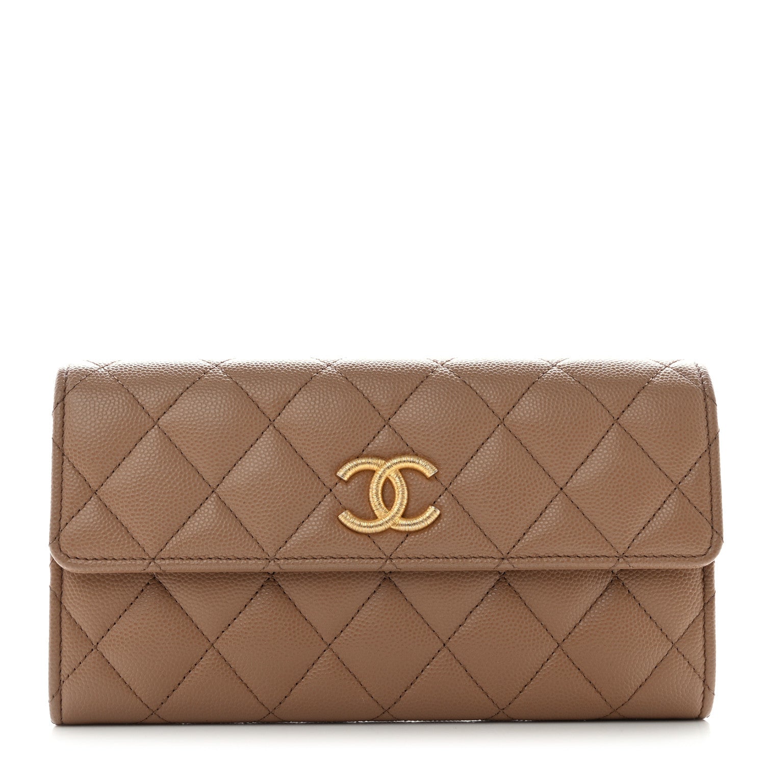 Chanel Caviar Quilted Chain CC Long Flap Wallet Dark Beige 1 of 9