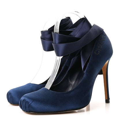 Chanel Satin Ankle Wrap Pumps 39 Navy 4 of 8