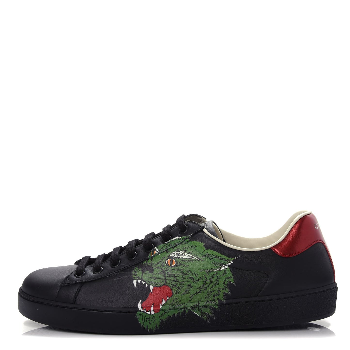 Calfskin Green Panther Print Mens Ace Sneakers 9.5 Black