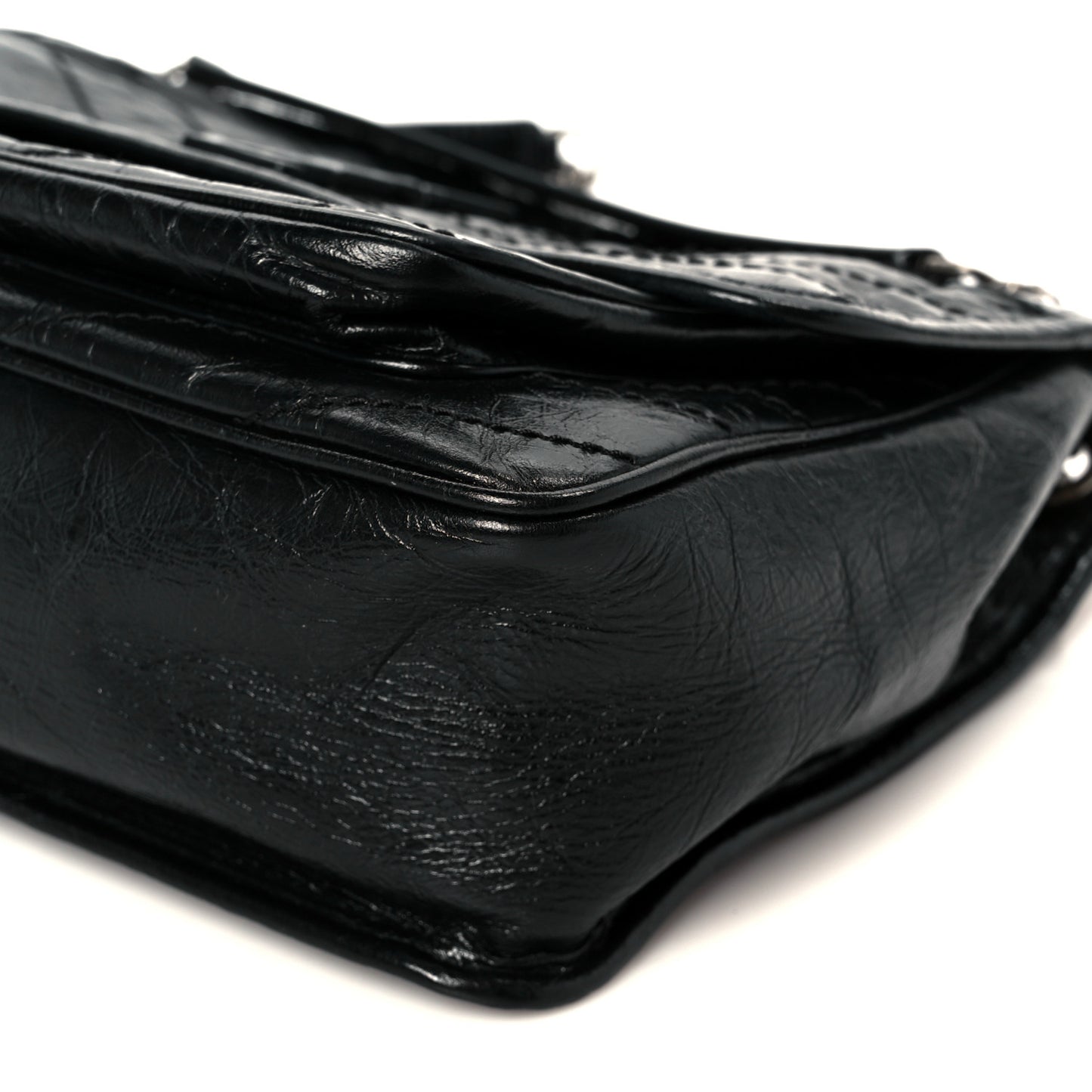 Crinkled Calfskin Matelasse Monogram Medium Niki Chain Satchel Black