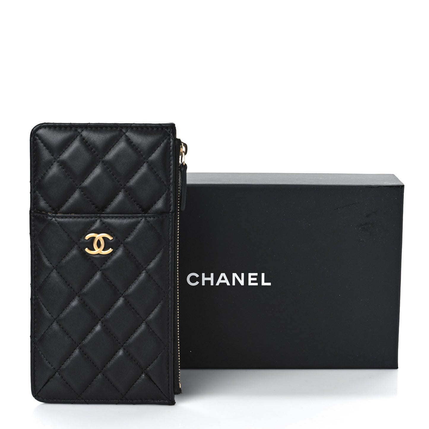 Lambskin Quilted Egyptian Amulet Classic Flat Wallet Pouch Black