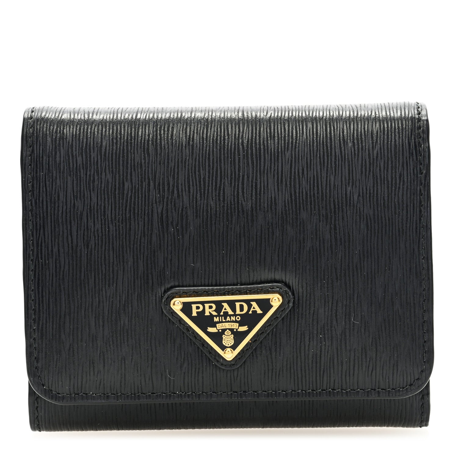Prada Vitello Move Tri-Fold Compact Wallet Black 1 of 6