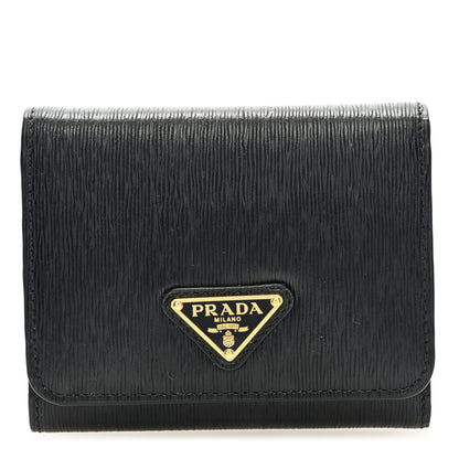 Prada Vitello Move Tri-Fold Compact Wallet Black 1 of 6