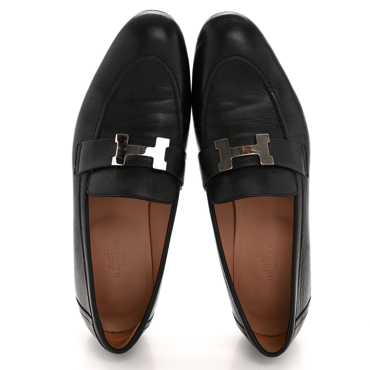 Hermes Goatskin Womens Paris Loafers 37 Black 2 of 10