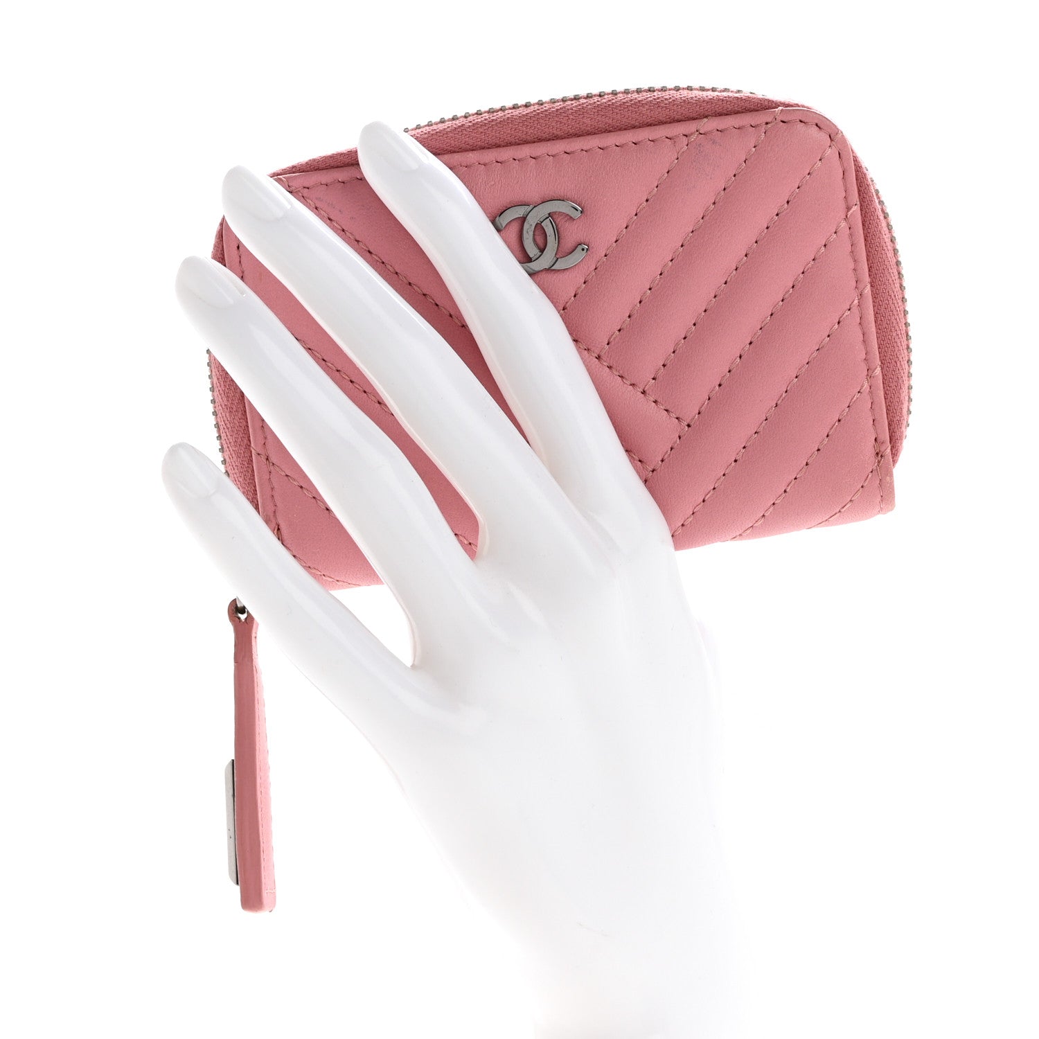 Chanel Lambskin Quilted Crossing Zip Around Coin Purse Pink 2 of 10