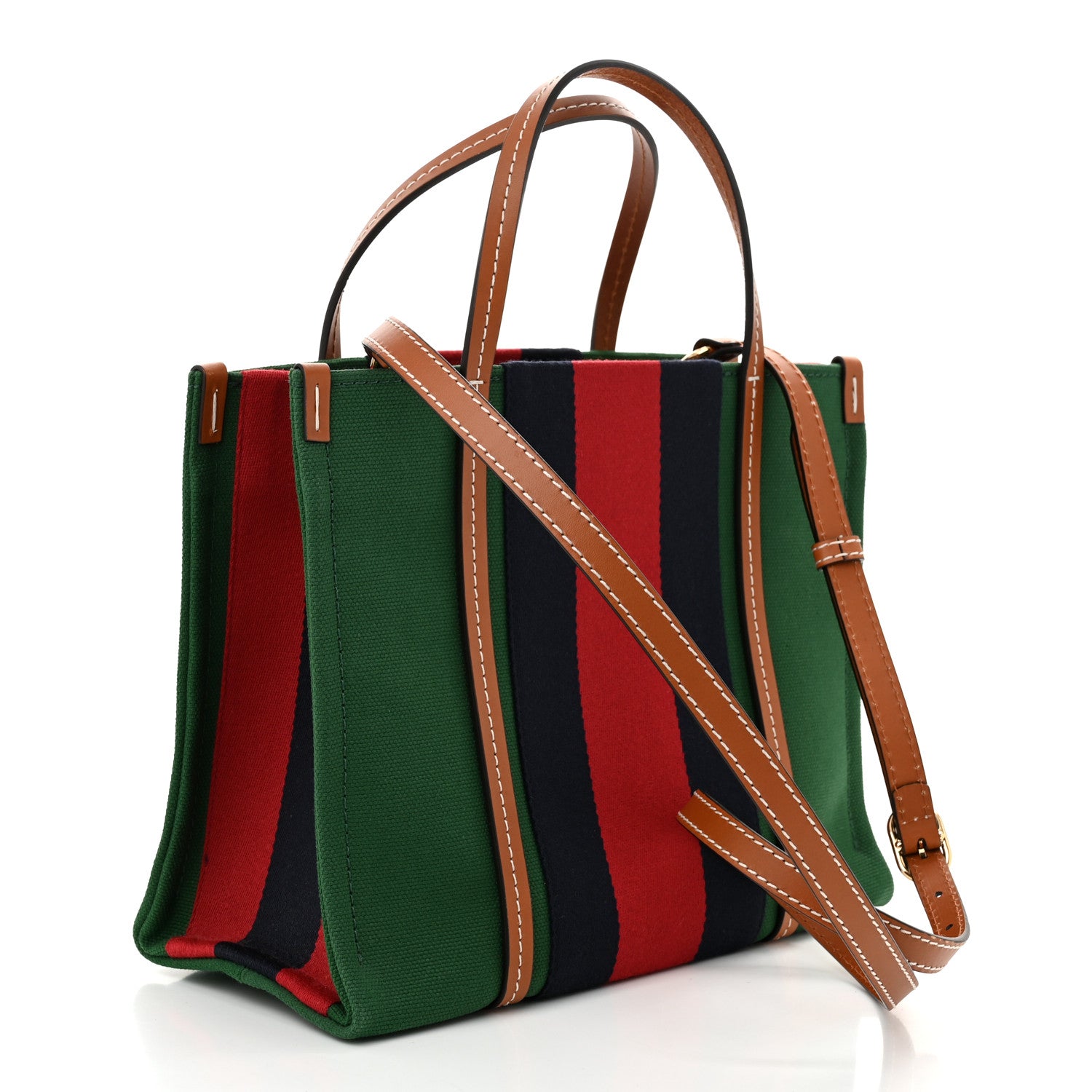 Gucci Canvas Calfskin Web Small Interlocking G Tote Bag Green Red 3 of 10