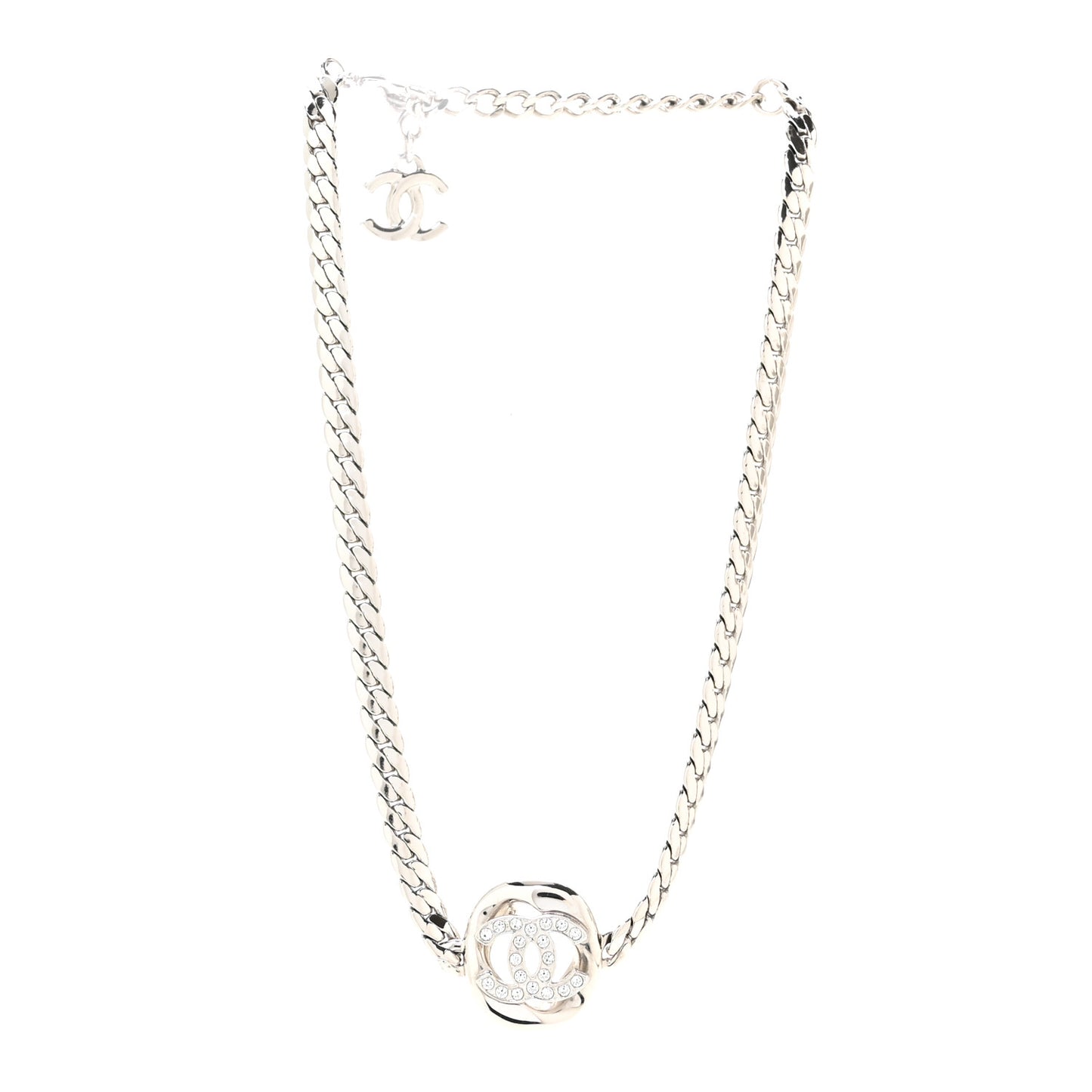 Metal Crystal CC Choker Necklace Silver