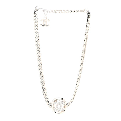 Chanel Metal Crystal CC Choker Necklace Silver 3 of 5