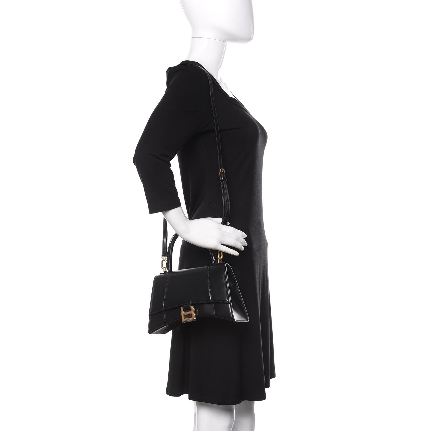 Balenciaga Shiny Box Calfskin Small Hourglass Top Handle Bag Black 2 of 12